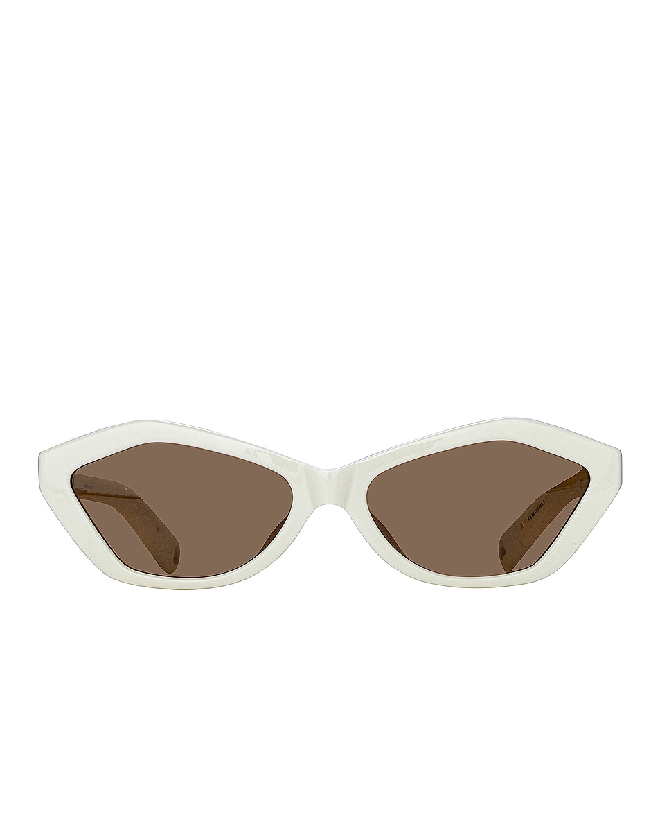 Image 1 of JACQUEMUS Geometric Sunglasses in Bambino White, Yellow Gold, & Brown