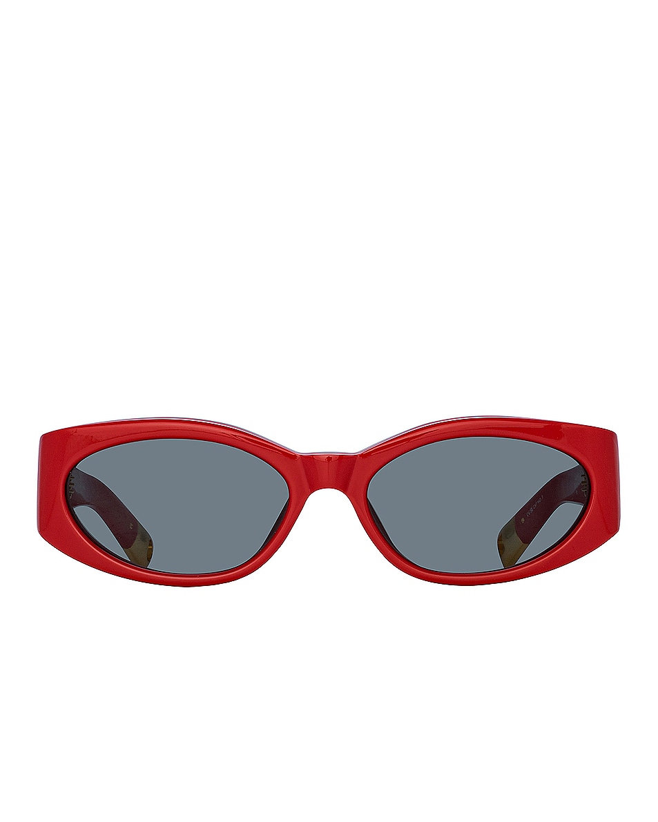 Image 1 of JACQUEMUS Oval Sunglasses in Ovalo Red, Yellow Gold, & Grey