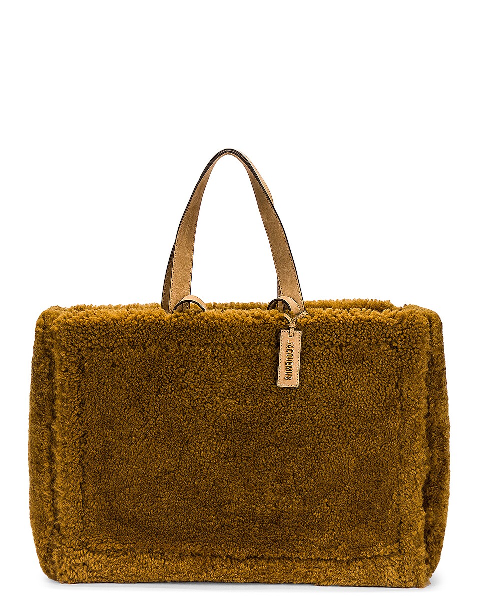Image 1 of JACQUEMUS Le Cabas Neve Bag in Light Khaki Shearling