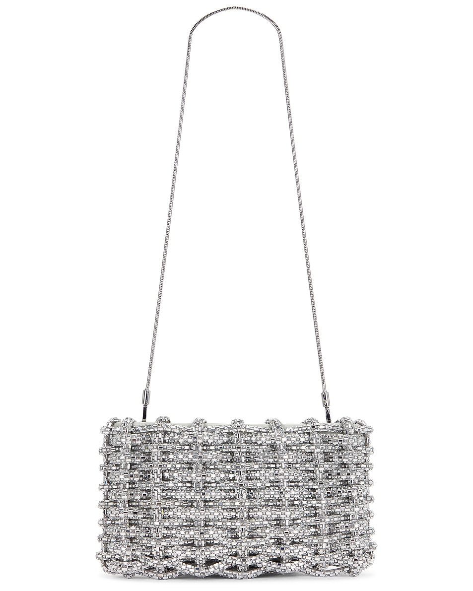 Image 1 of SIMKHAI Morgan Woven Rhinestone Clutch in Silver