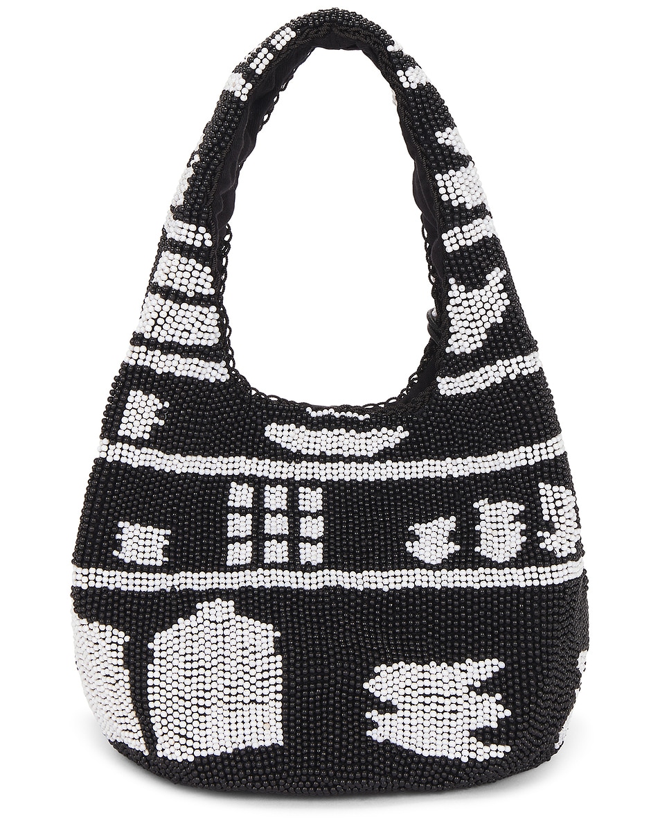 Image 3 of JW Anderson Mini Beaded Shopper in Black & White