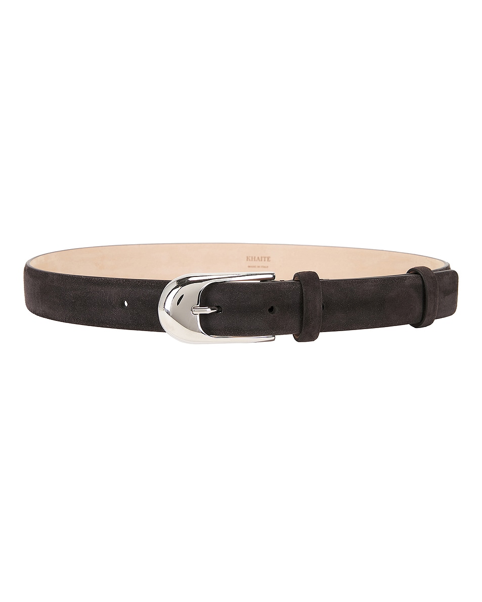 Image 1 of KHAITE Dome 25mm Suede Belt in Dark Brown & Silver