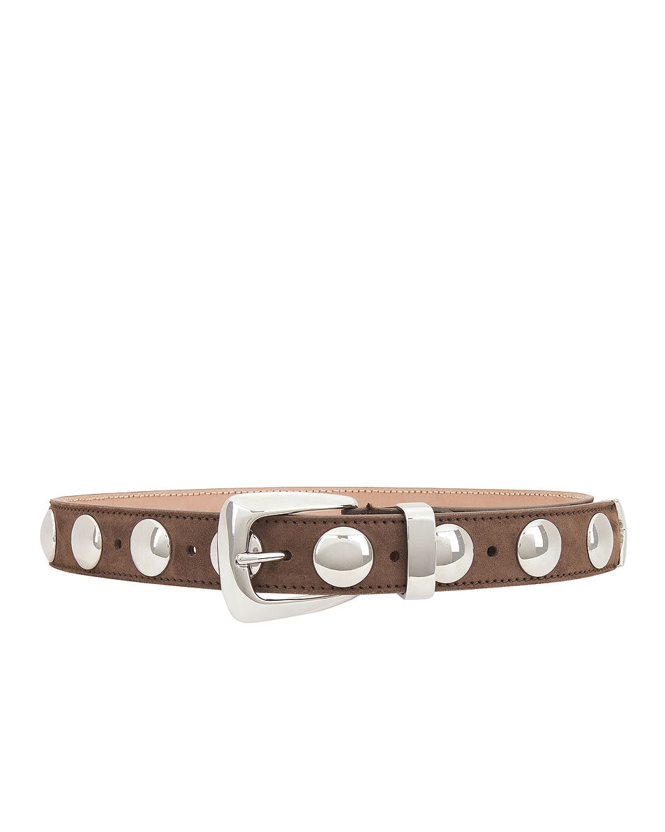 Image 1 of KHAITE Benny Suede Stud Belt in Toffee & Antique Silver