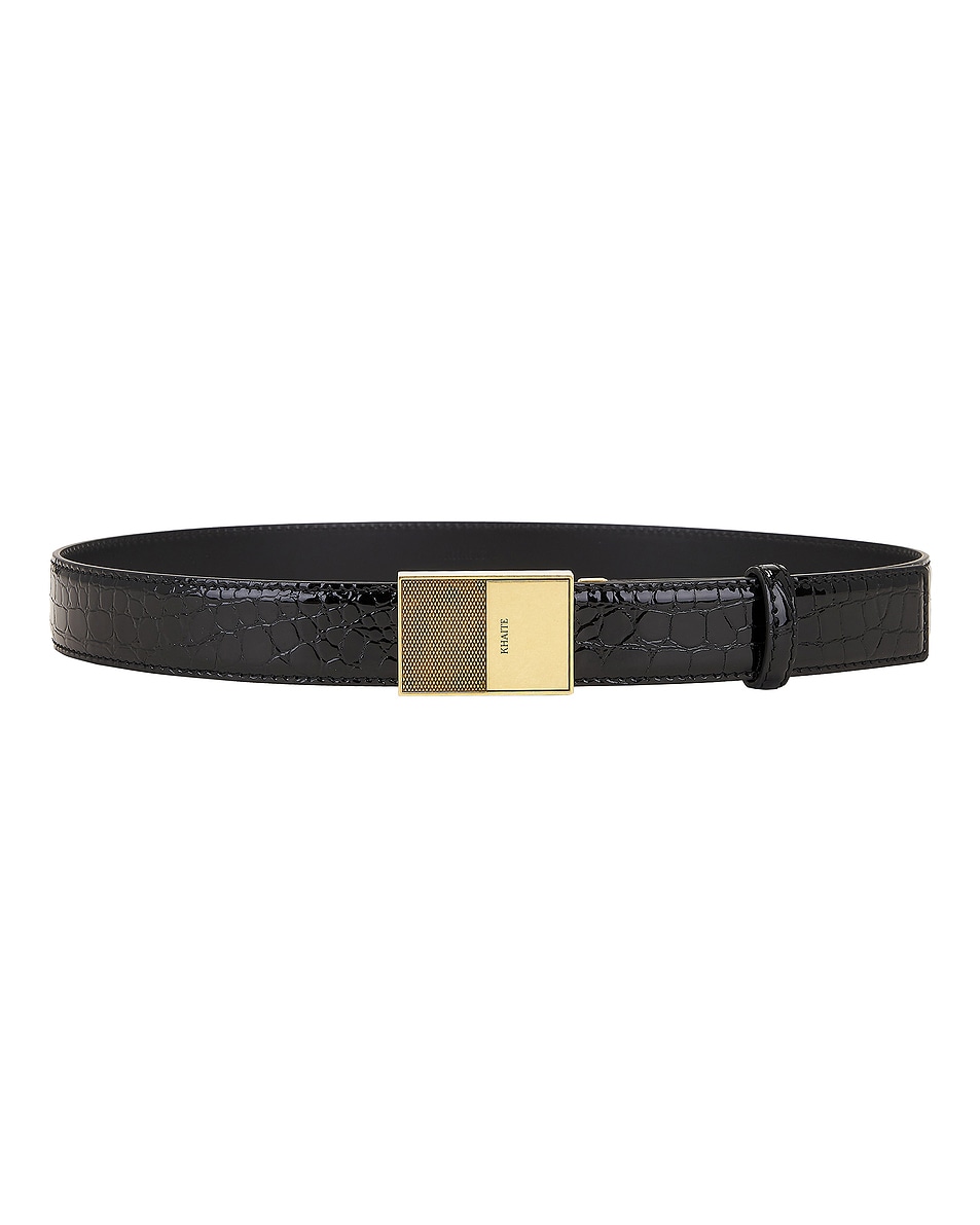 Image 1 of KHAITE Elio 30mm Belt in Black Embossed Croc & Antique Gold