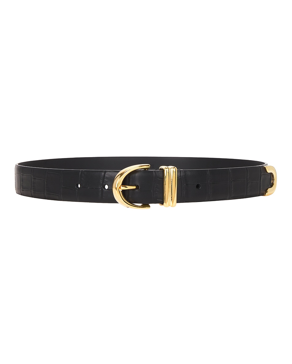 Image 1 of KHAITE Bambi Croc Embossed Skinny Belt in Black