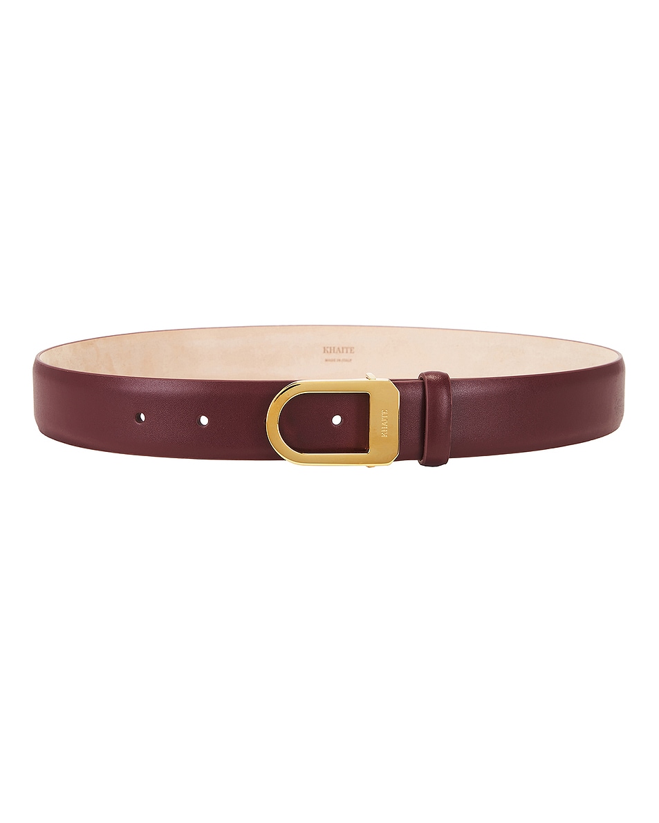 Image 1 of KHAITE Saddle Gold Belt in Oxblood