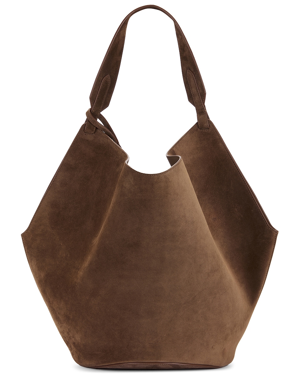 Image 1 of KHAITE Lotus Suede Medium Tote Bag in Cedar