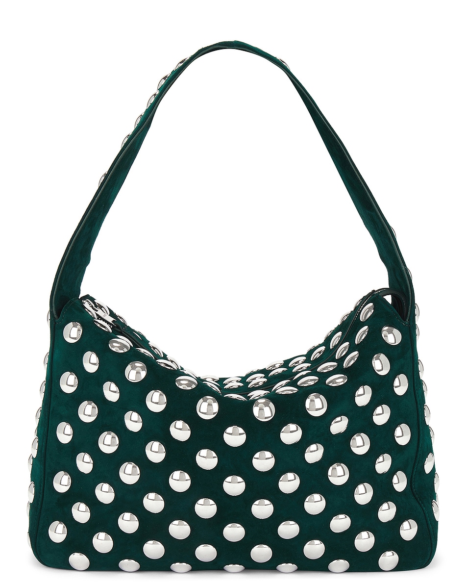 Image 1 of KHAITE Elena Suede Studded Shoulder Bag in English Green & Silver