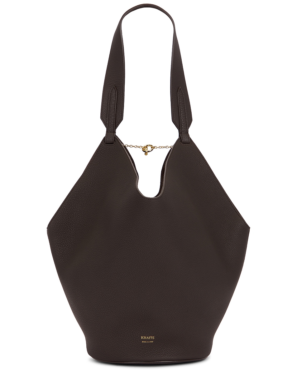 Image 1 of KHAITE Lotus Small Tote Bag in Dark Brown