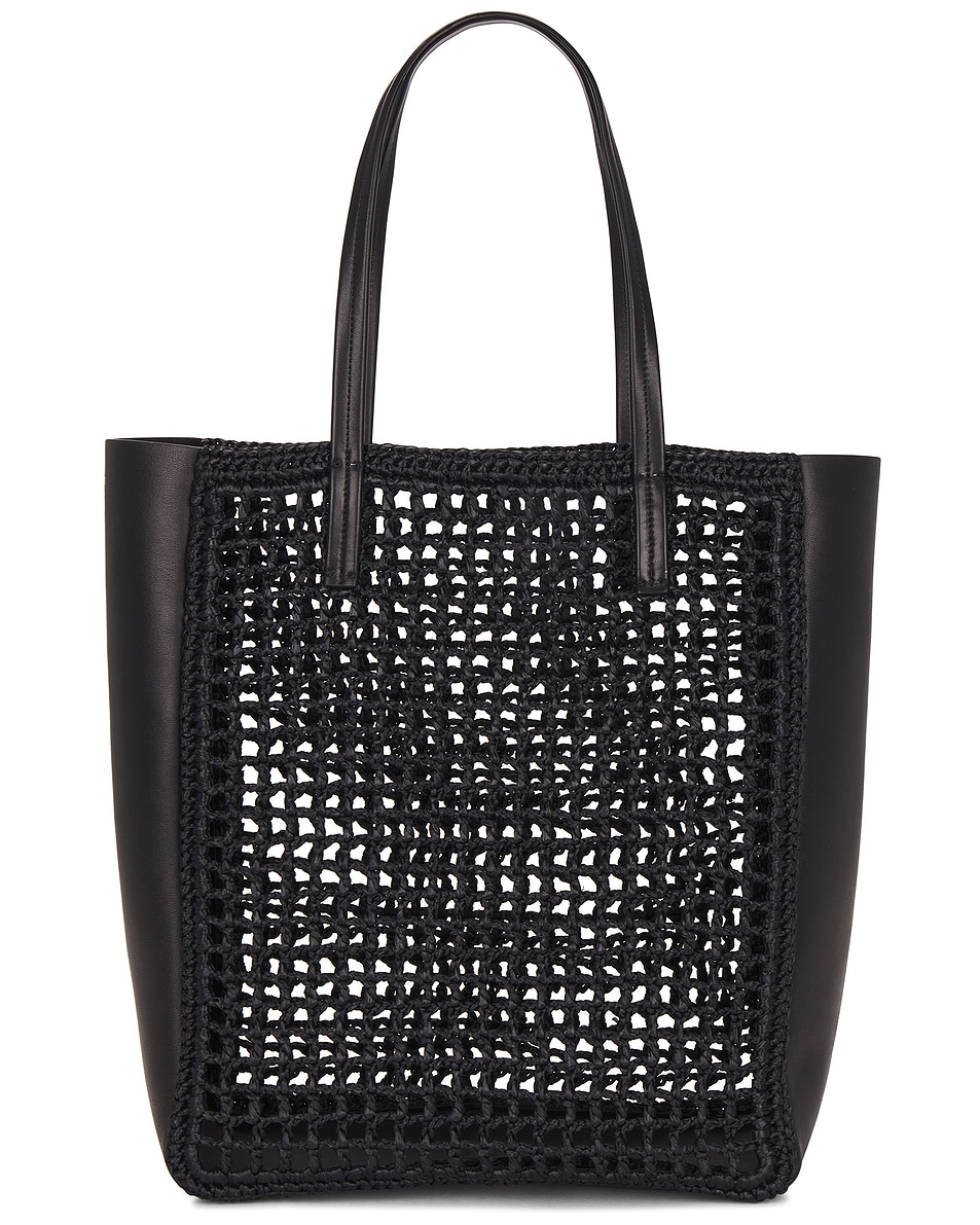 Image 1 of KHAITE Zoe Patchwork Raffia Tote Bag in Black