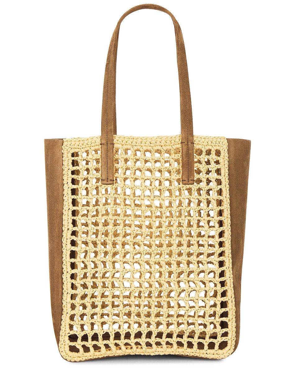 Image 1 of KHAITE Zoe Small Raffia Tote Bag in Natural & Mud