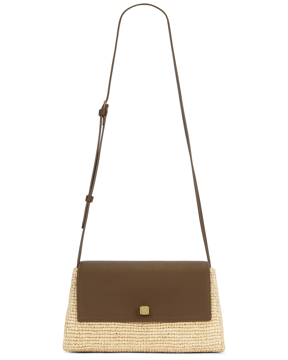 Image 1 of KHAITE Audrey Raffia Crossbody Bag in Natural & Olive