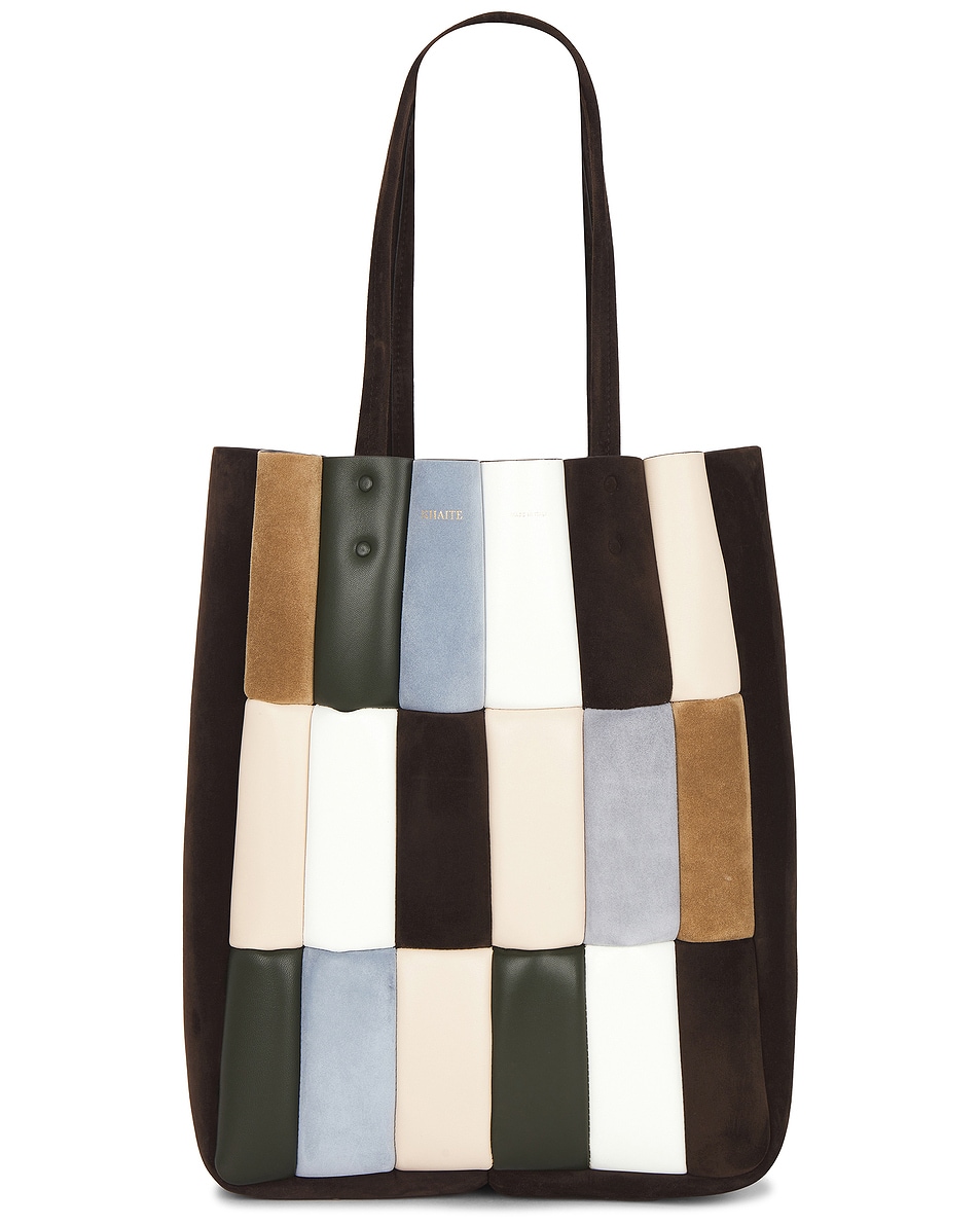 Image 1 of KHAITE Zoe Patchwork Tote Bag in Dark Brown Multi