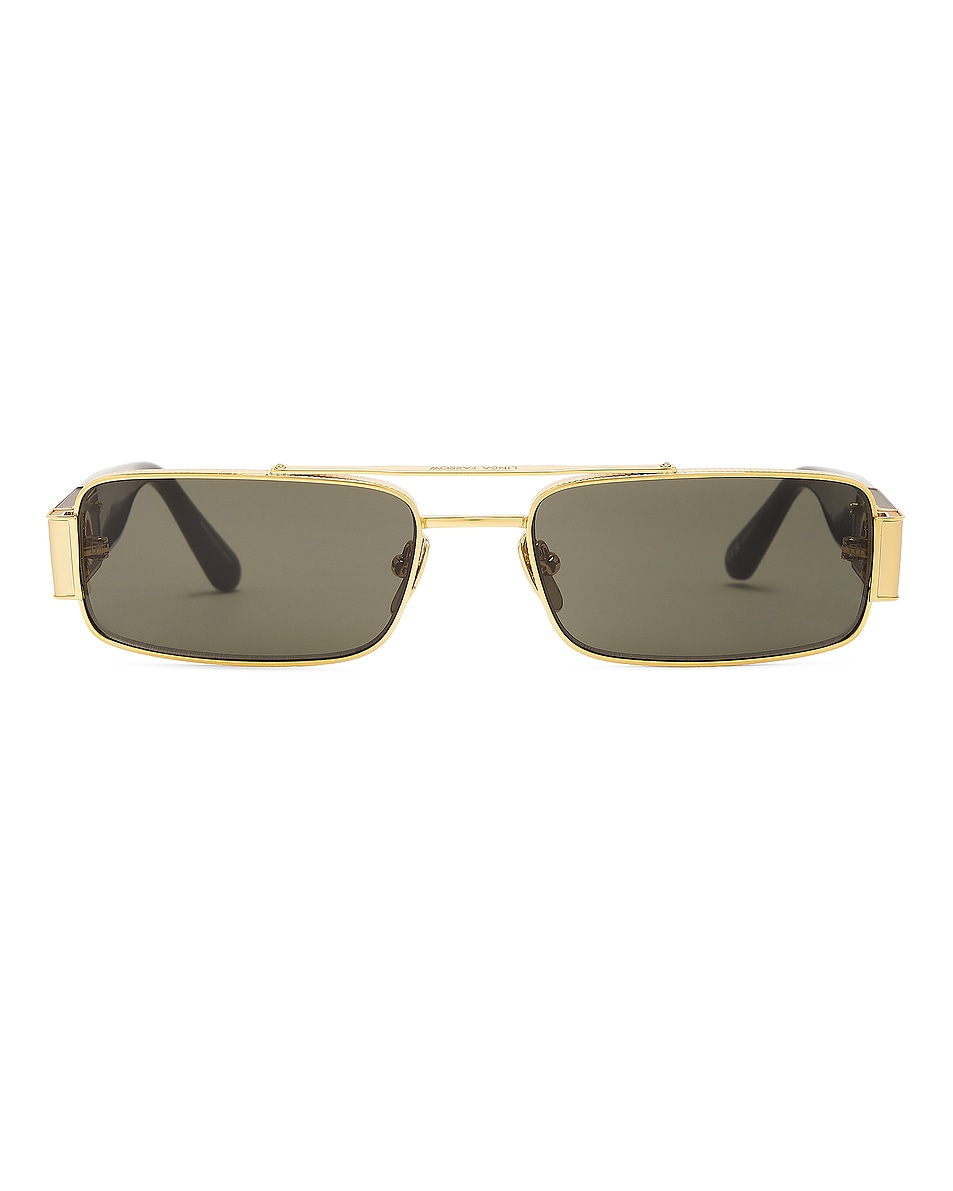 Image 1 of Linda Farrow Joey Sunglasses in Yellow Gold, Black, & Grey