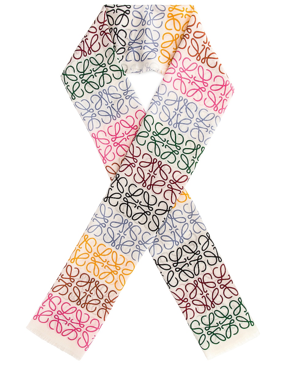 Image 1 of Loewe Anagram In Lines Scarf in Multicolor & White