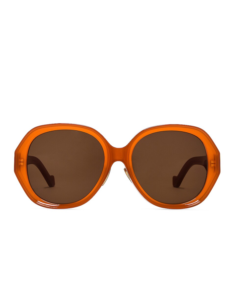 Image 1 of Loewe Large Round Sunglasses in Shiny Orange & Brown