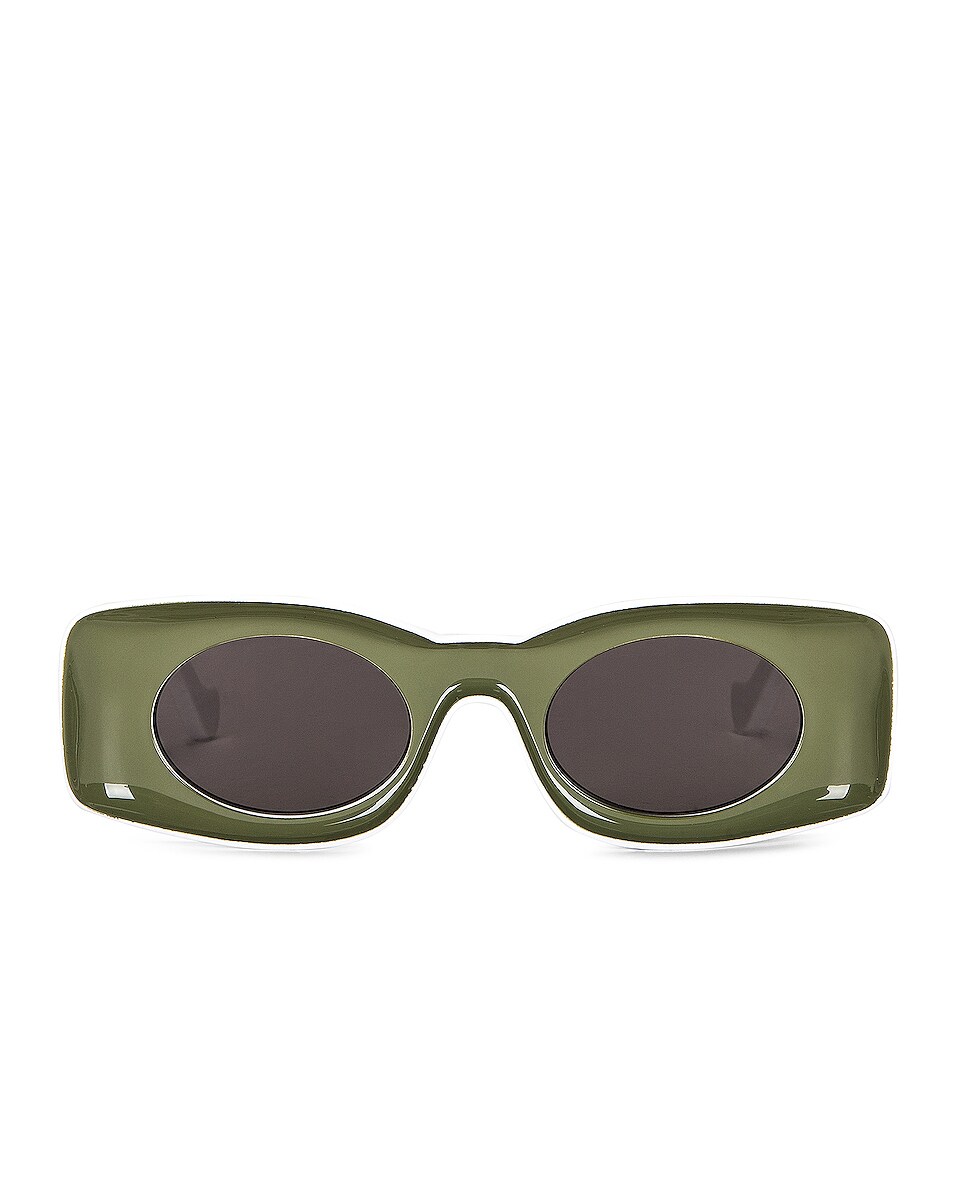 Image 1 of Loewe Paula's Ibiza Rectangle Sunglasses in Shiny Dark Green & Smoke
