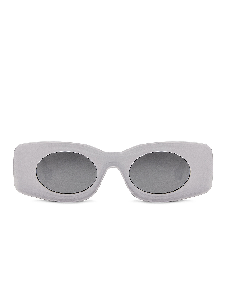 Image 1 of Loewe Paula's Ibiza Rectangle Sunglasses in White & Smoke Mirror