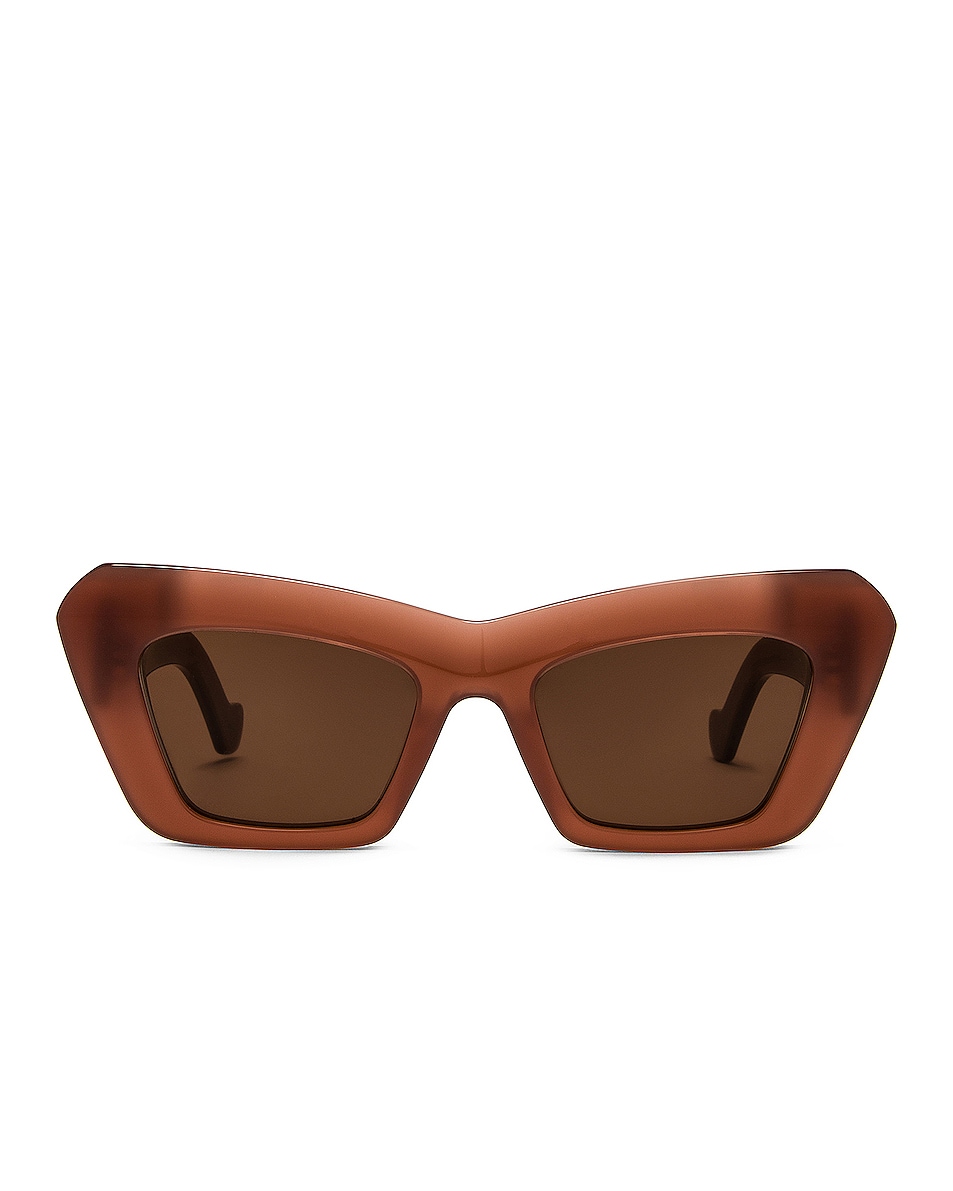 Image 1 of Loewe Structured Cat Eye Sunglasses in Shiny Dark Brown & Brown