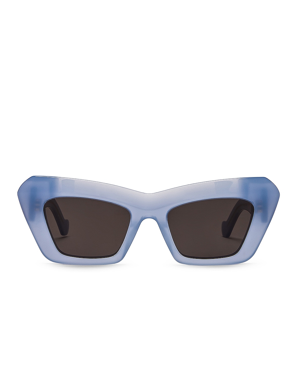 Image 1 of Loewe Structured Cat Eye Sunglasses in Shiny Light Blue & Smoke