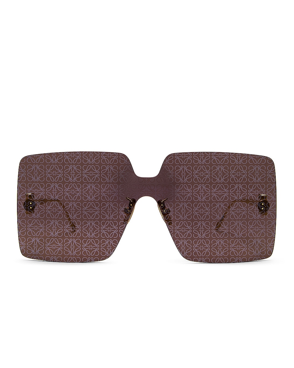 Image 1 of Loewe Rectangle Shield Sunglasses in Shiny Endura Gold & Smoke Mirror