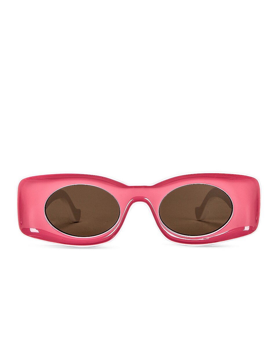 Image 1 of Loewe Paula's Ibiza Rectangle Sunglasses in Shiny Pink & Brown