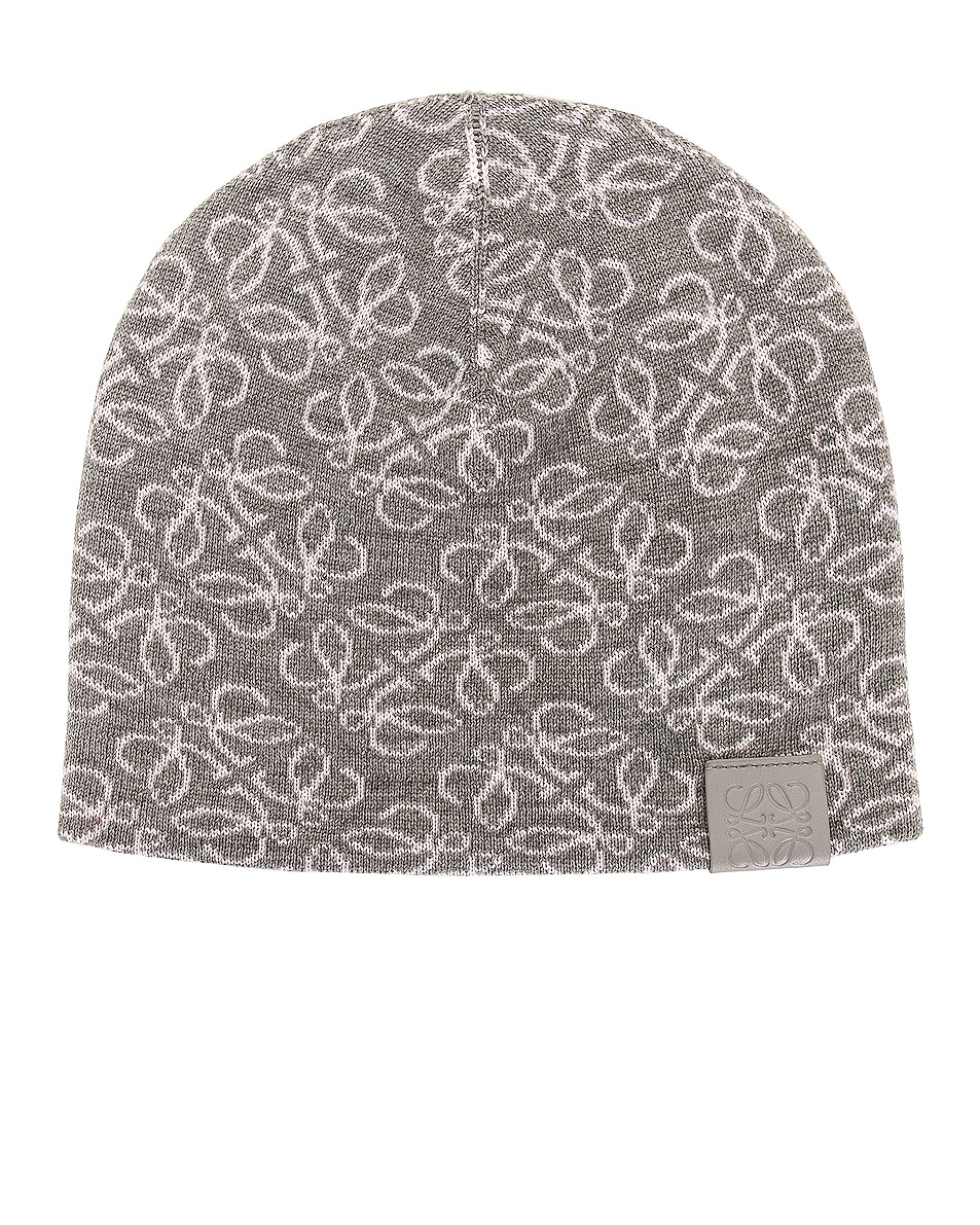 Image 1 of Loewe All Over Anagram Beanie in Grey & Pink