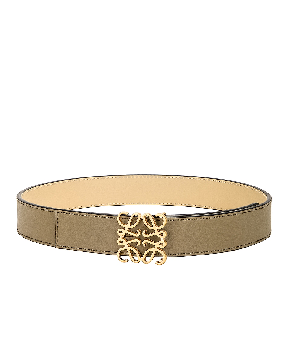 Image 1 of Loewe Reversible Anagram 2.8cm Belt in Artichoke Green & Butter