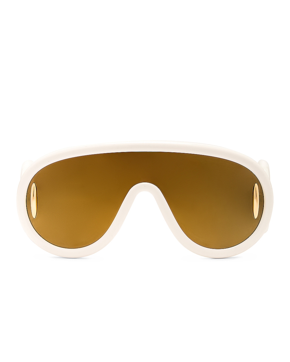 Image 1 of Loewe Paula's Ibiza Shield Sunglasses in Ivory & Brown Mirror