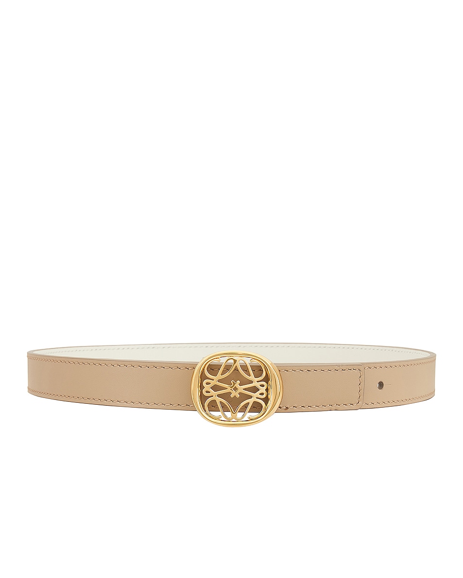 Image 1 of Loewe Anagram Ellipse 2cm Reversible Belt in Paper Craft, Soft White, & Gold