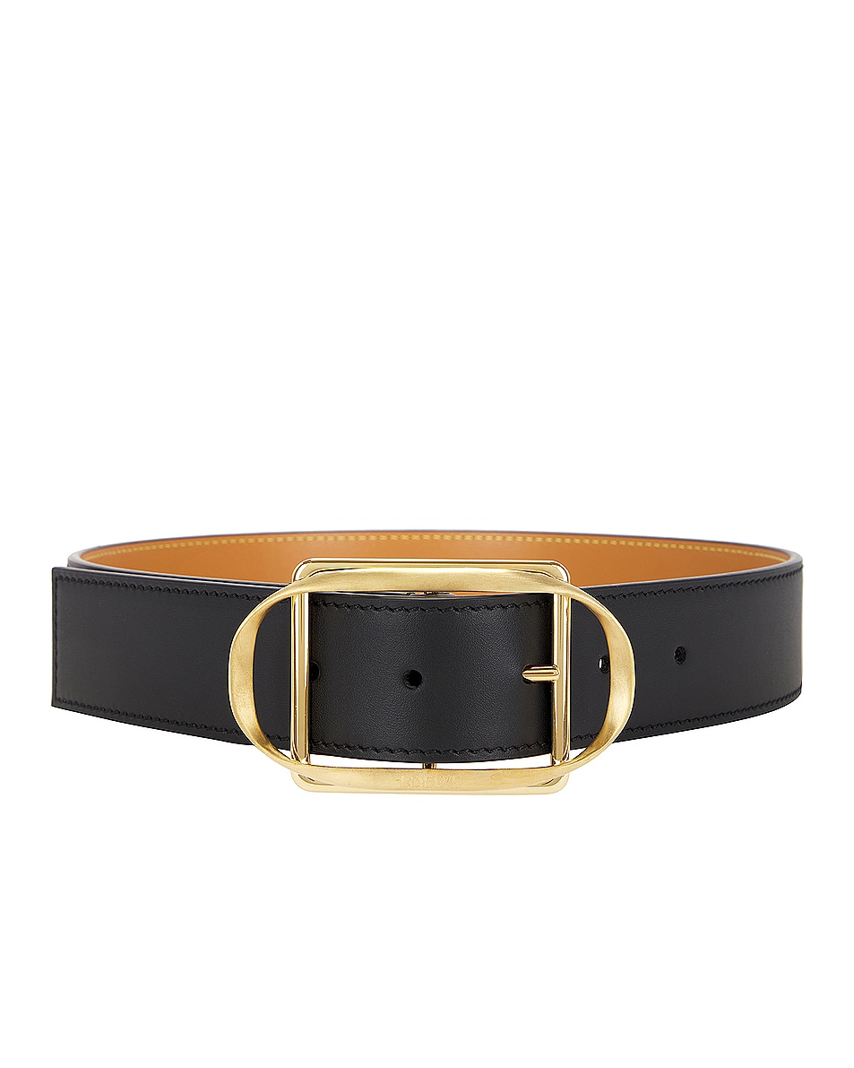 Image 1 of Loewe Curved Buckle Belt in Black & Gold
