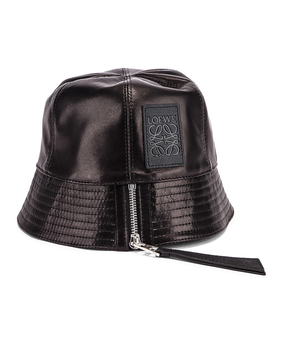 leather bucket hat black