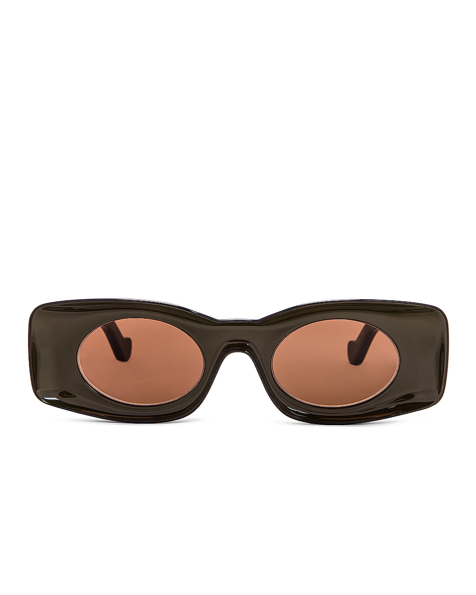 Image 1 of Loewe Paula's Ibiza Rectangular Acetate Sunglasses in Shiny Black & Khaki & Brown