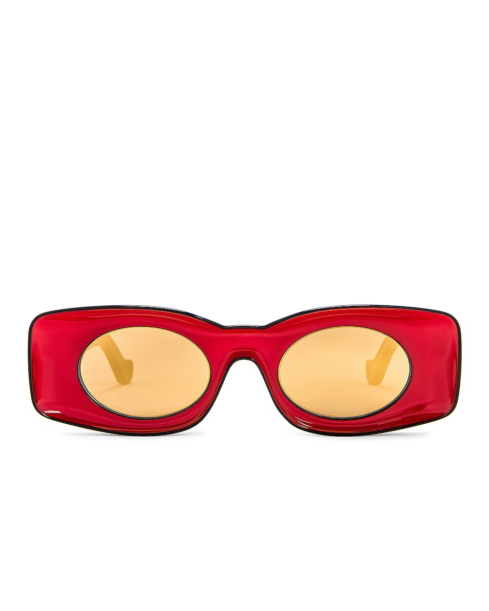 Image 1 of Loewe Paula's Ibiza Rectangular Acetate Sunglasses in Shiny Black & Red & Gold
