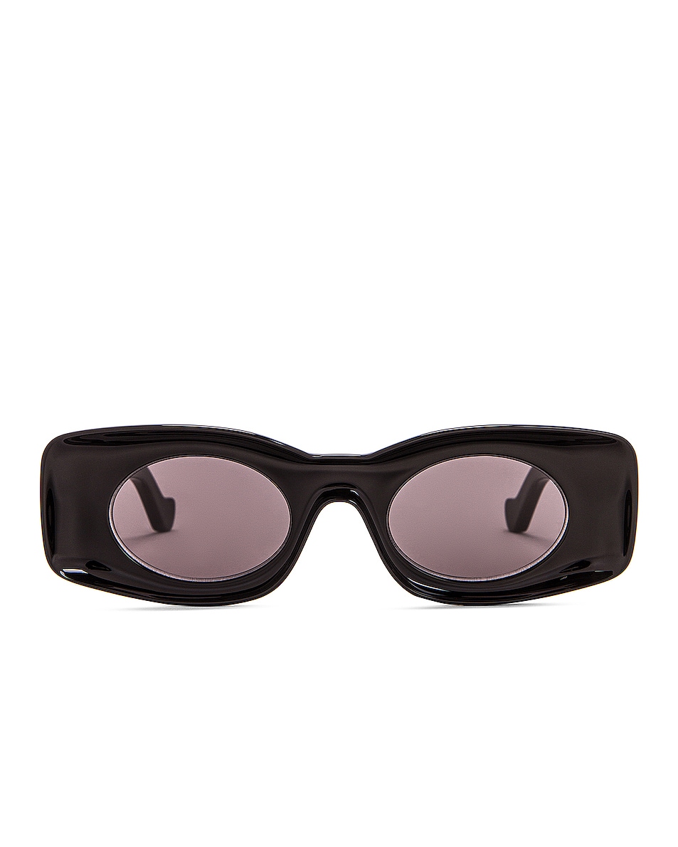 Image 1 of Loewe Paula's Ibiza Rectangular Acetate Sunglasses in Shiny Black & Smoke