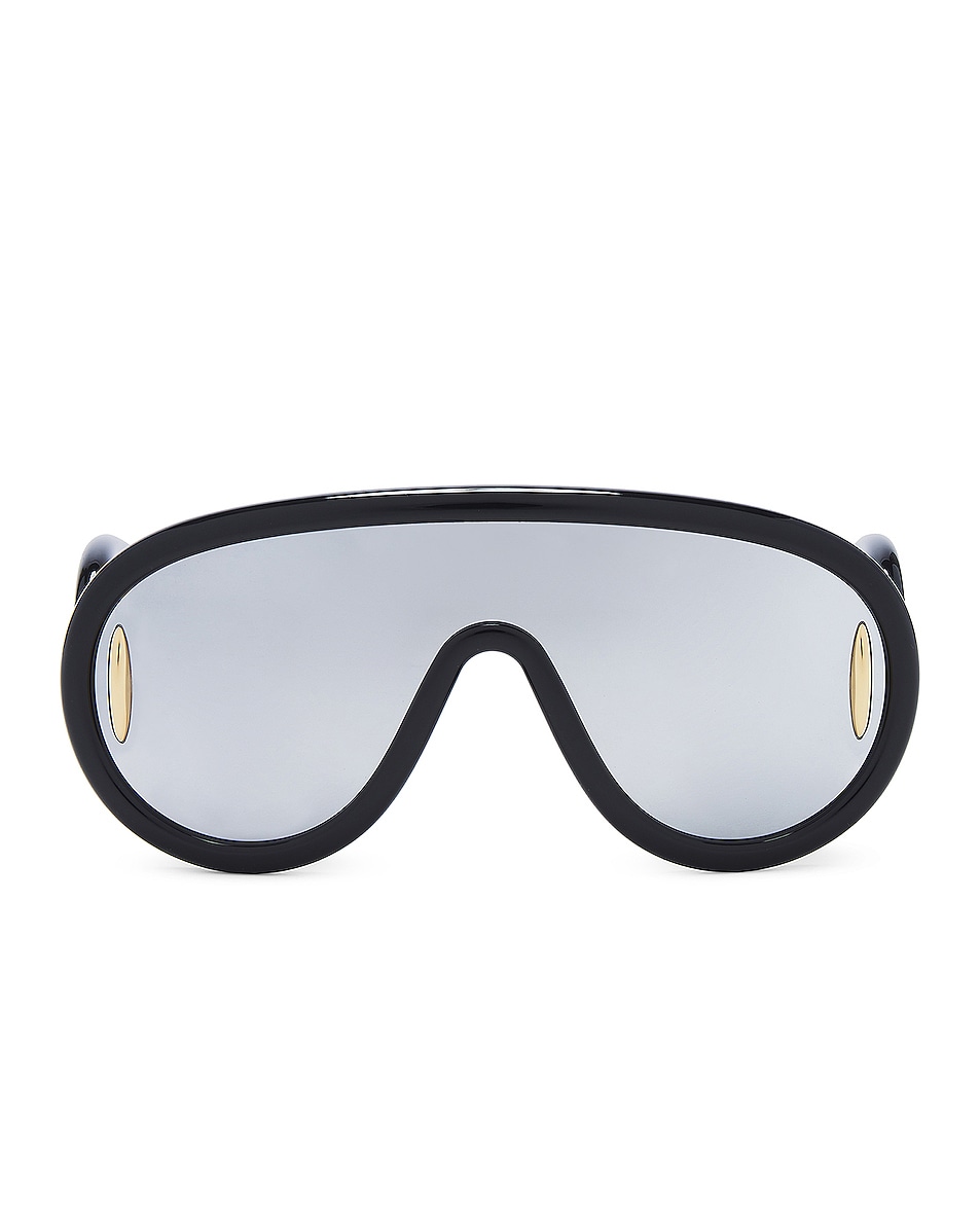 Image 1 of Loewe Wave Mask Sunglasses in Shiny Black & Smoke Mirror