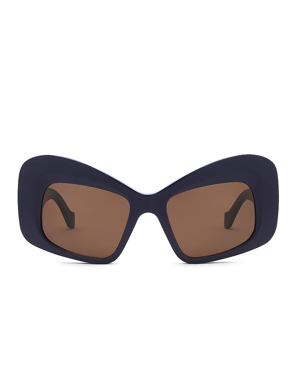 Image 1 of Loewe Anagram Square Sunglasses in Shiny Blue & Brown