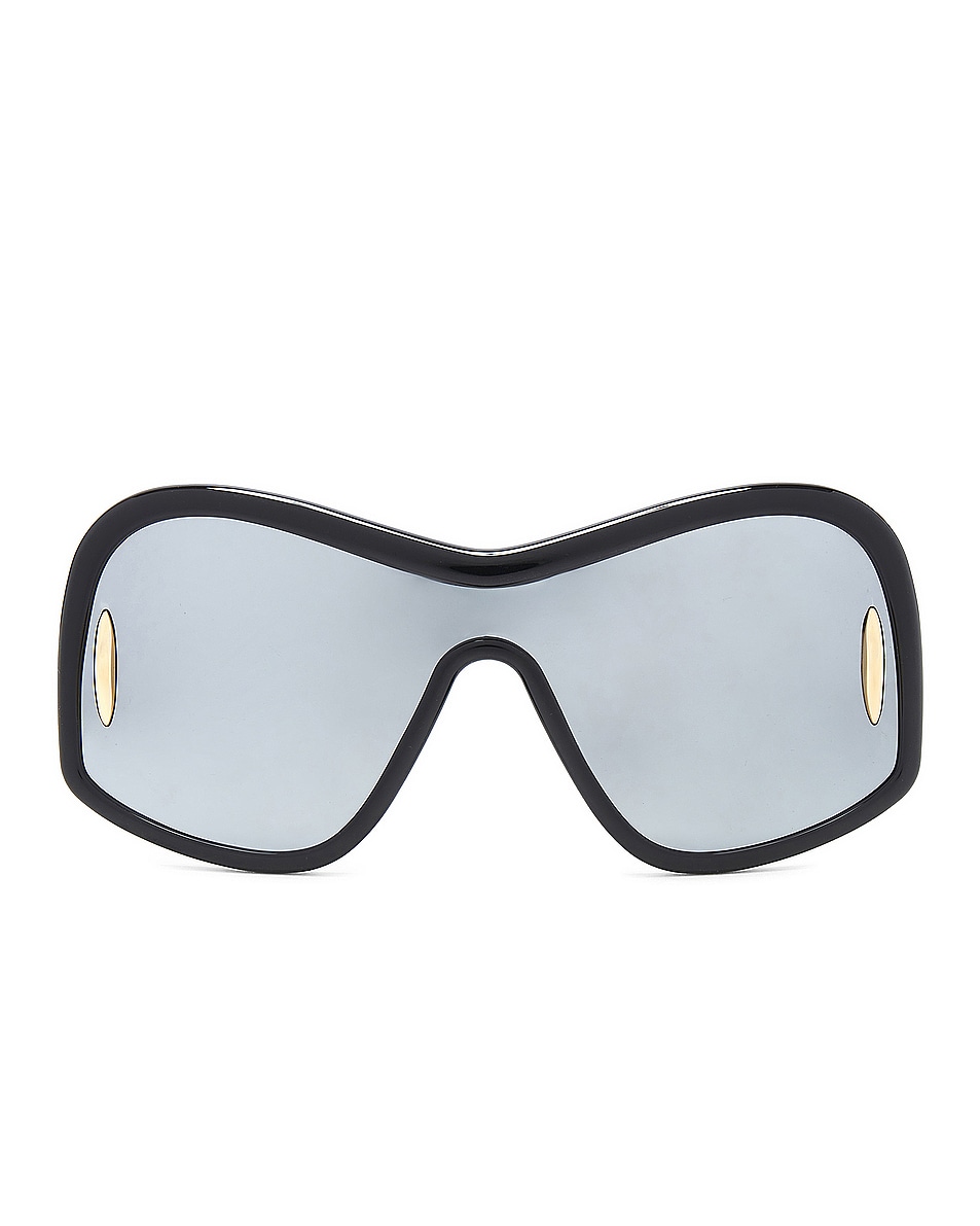 Image 1 of Loewe Shield Sunglasses in Shiny Black & Smoke Mirror