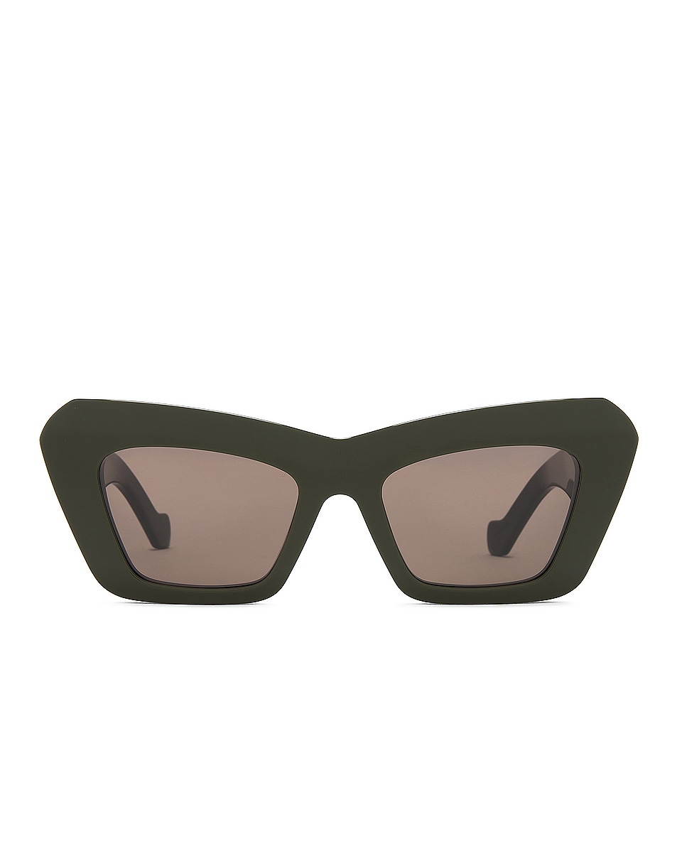 Image 1 of Loewe Anagram Cat Eye Sunglasses in Shiny Dark Green & Brown