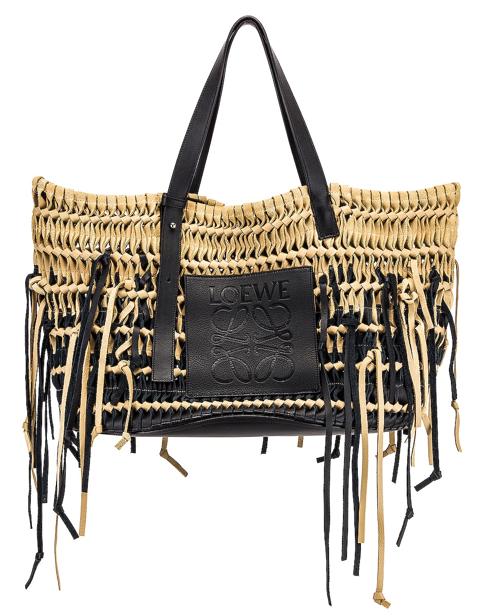 Image 1 of Loewe Woven Tote Bag in Gold & Black