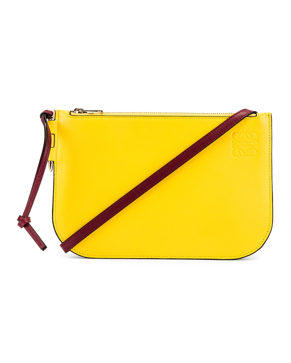 Image 1 of Loewe Gate Double Zip Pouch in Wine & Yellow