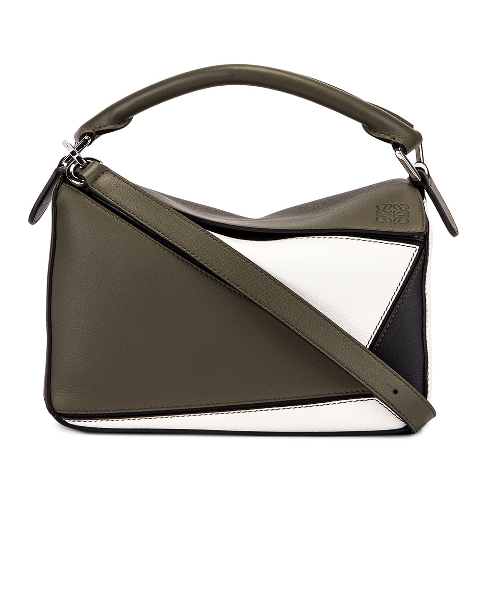 Image 1 of Loewe Puzzle Small Bag in Khaki Green & Soft White