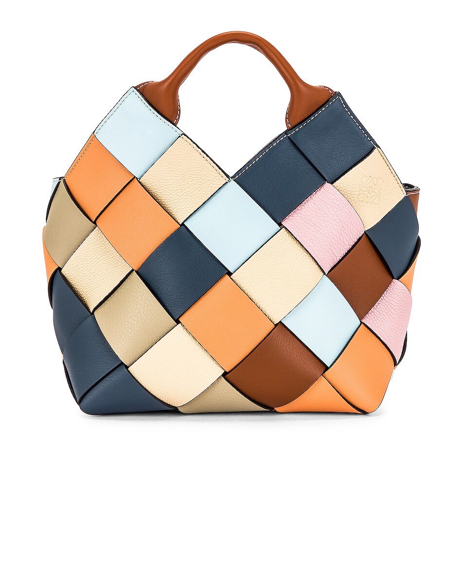 Image 1 of Loewe Woven Basket Small Bag in Soft Apricot & Crystal Blue