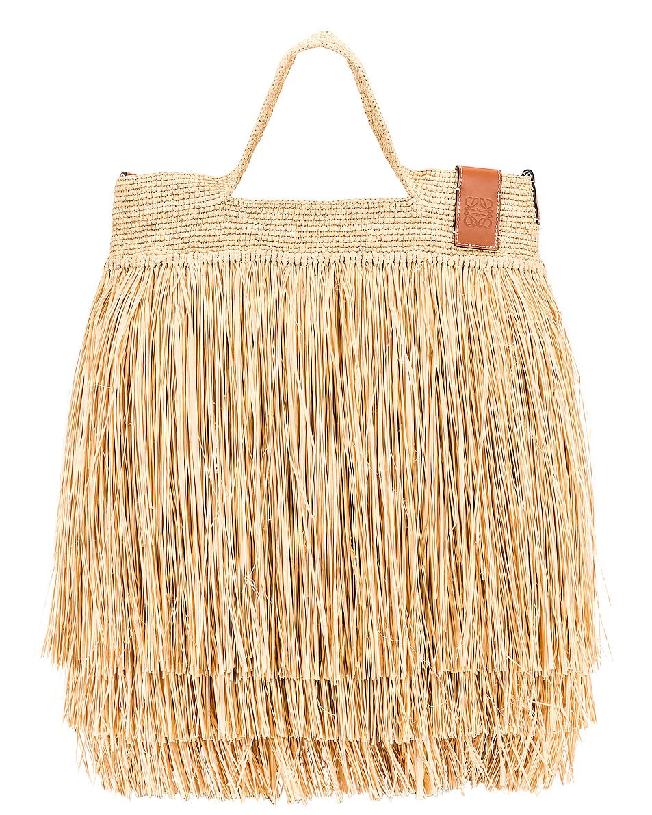 Image 1 of Loewe Paula's Ibiza Slit Fringes Bag in Natural & Tan