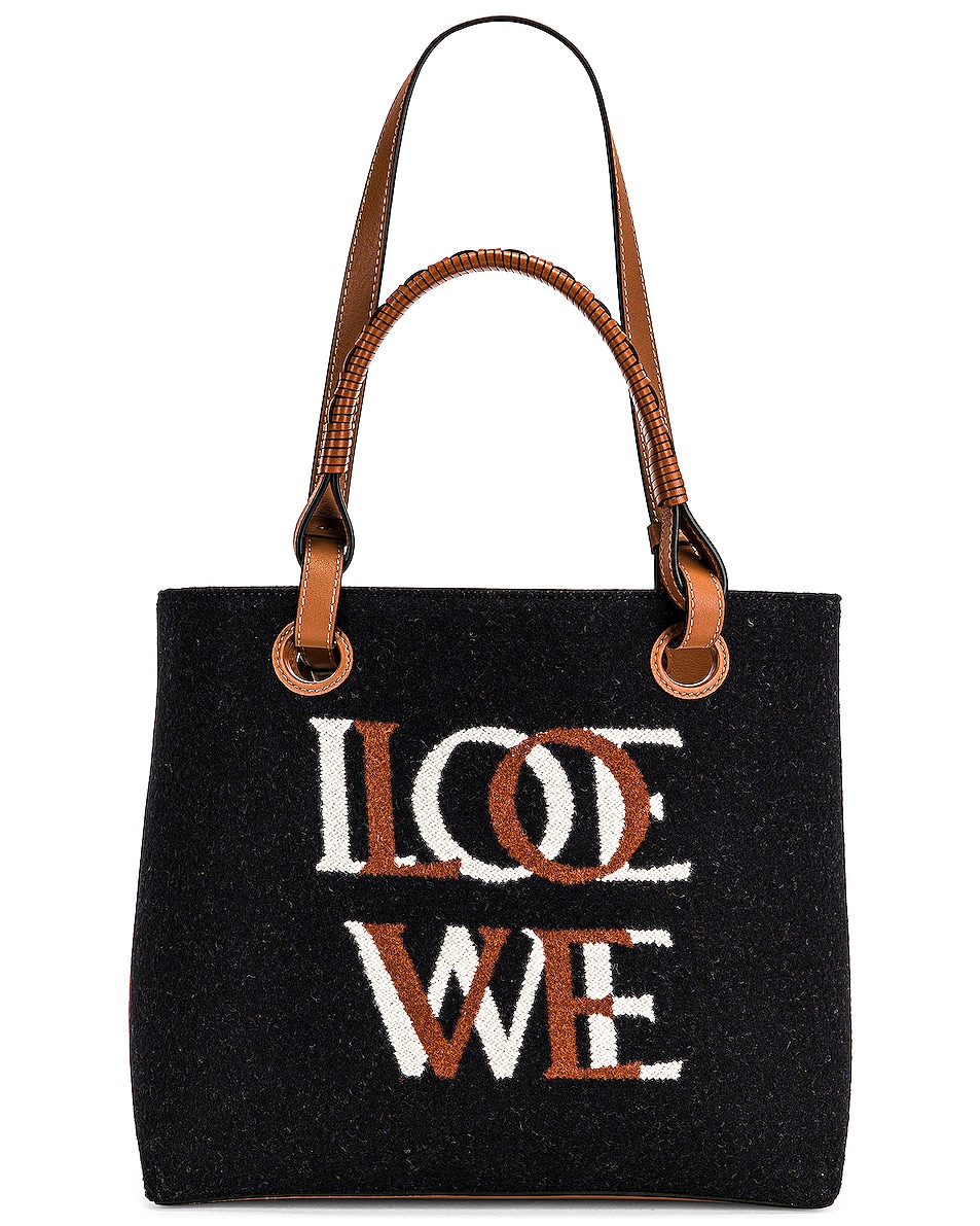 Image 1 of Loewe Anagram Love Small Tote Bag in Navy & Tan