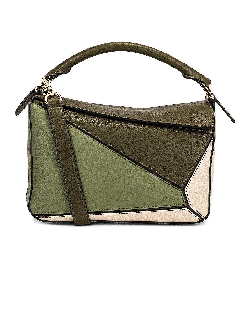 Loewe Puzzle Small Bag in Autumn, Green, & Light Oat | FWRD