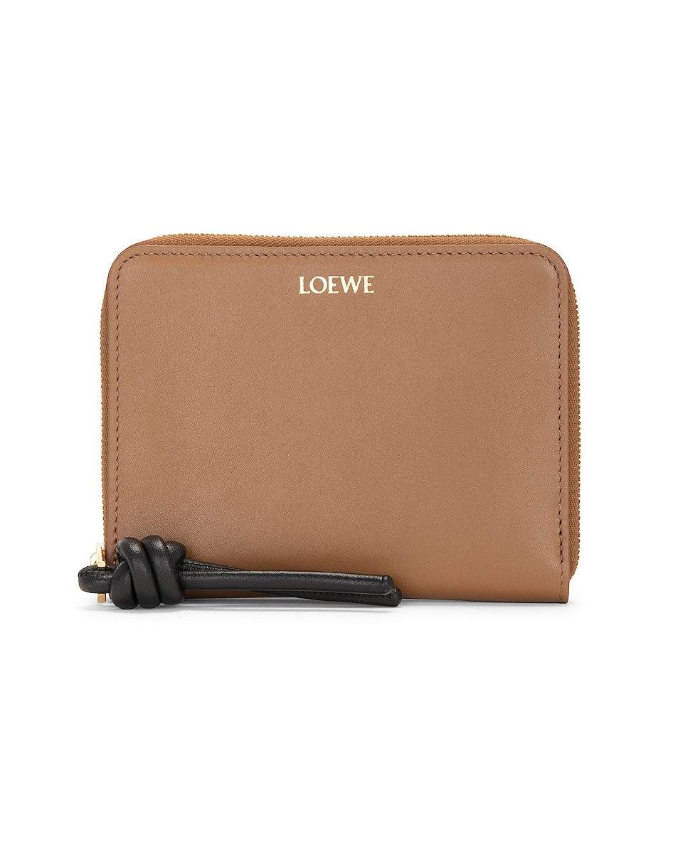 Image 1 of Loewe Knot Compact Zip Around Wallet in Oak & Black