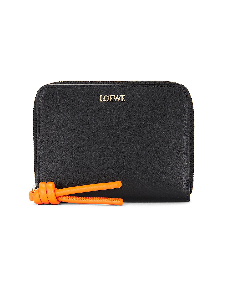Image 1 of Loewe Knot Slim Zip Compact Wallet in Black & Bright Orange