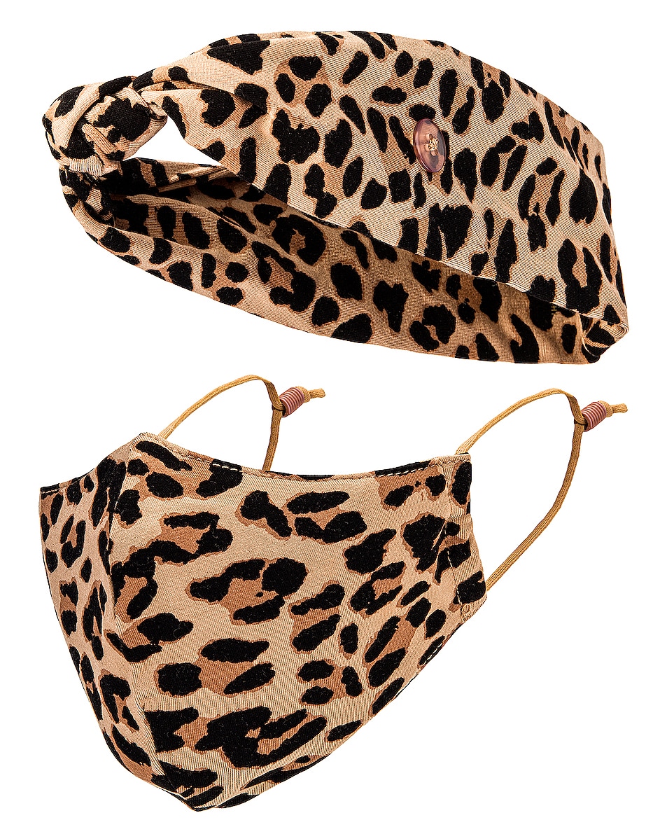 Image 1 of Lele Sadoughi Face Mask and Headband Set in Leopard
