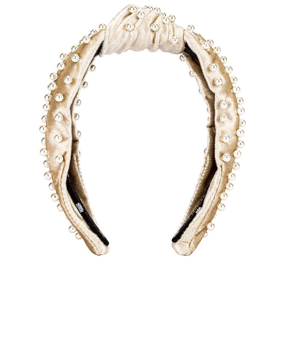 Image 1 of Lele Sadoughi Velvet Pearl Knotted Headband in Ivory